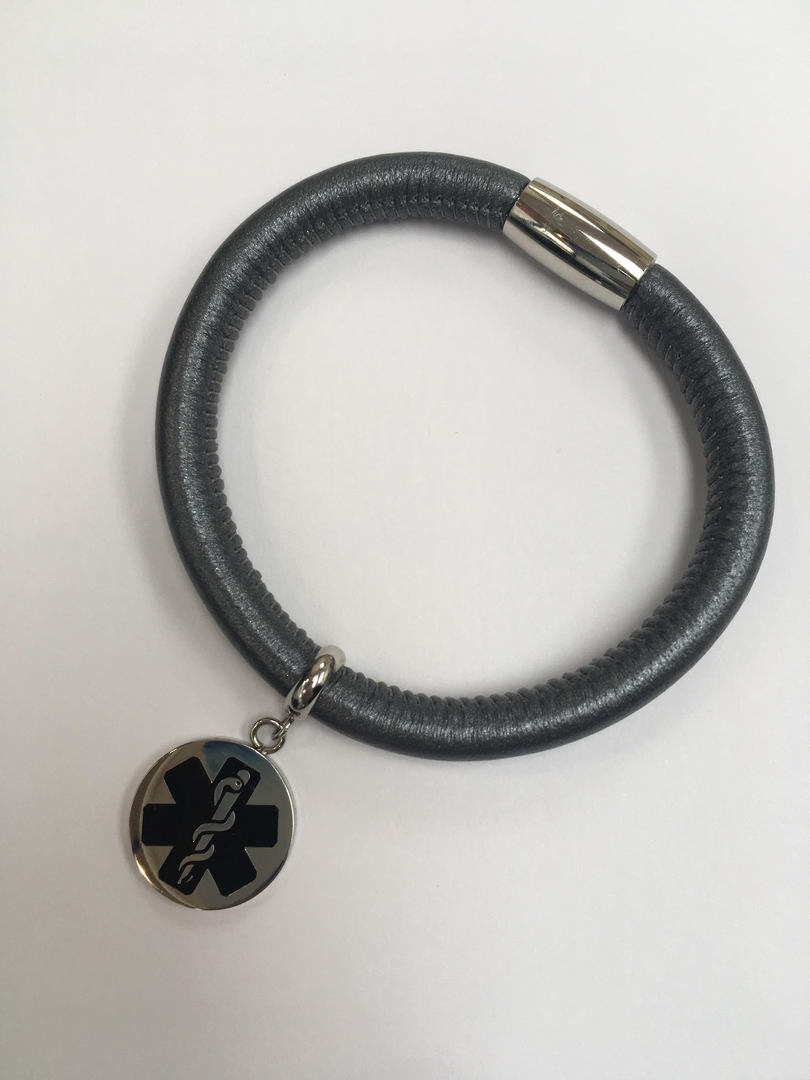 Soft Leather Medical Alert Bracelet - Grey image 0